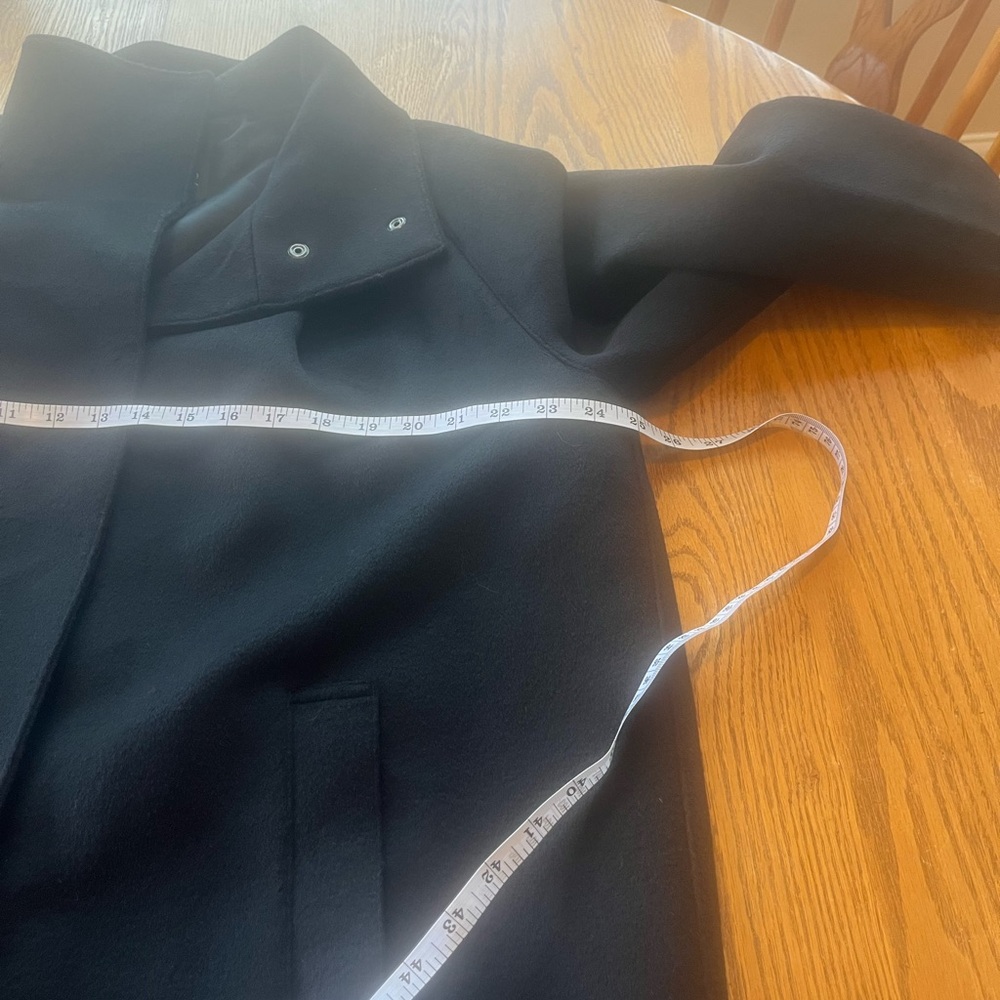 AYR Black Funnel Neck Wool Long Dress Coat XL Measurements Classic Style - Picture 6 of 15